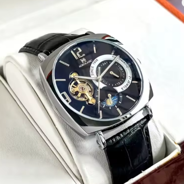Montre Mécanique Rétro pour Hommes. Une montre automatique au design raffiné, idéal pour les amateurs de luxe et de précision suisse.