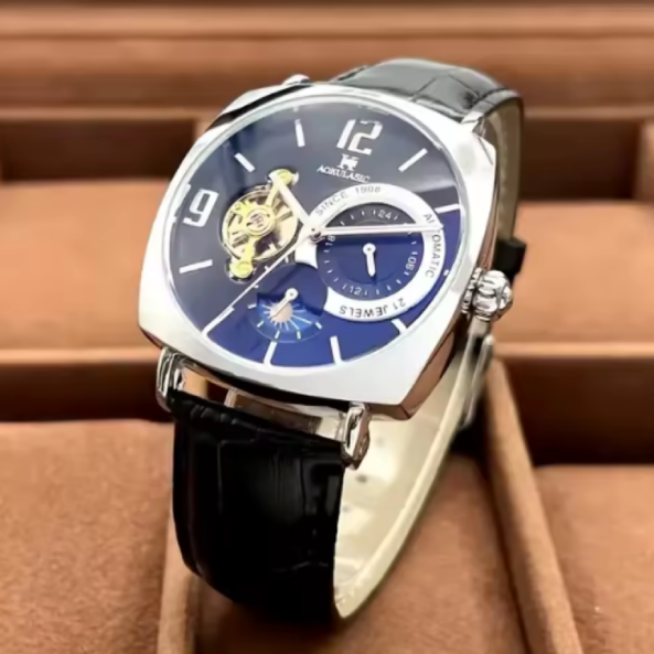 Montre Mécanique Rétro pour Hommes. Une montre automatique au design raffiné, idéal pour les amateurs de luxe et de précision suisse.