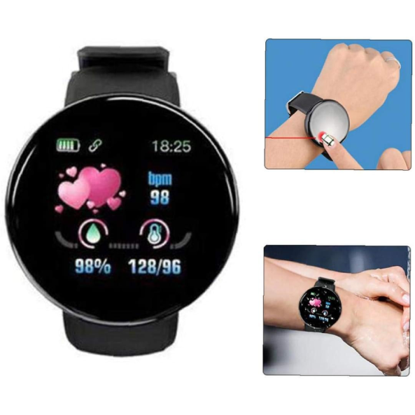 Montre Connectée D18 avec Moniteur de Fréquence Cardiaque. Cette montre intelligente combine une technologie de pointe avec un design élégant et minimaliste. Équipe des fonctions de santé et de remise en forme et d’un écran tactile HD très réactif.