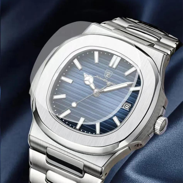 POEDAGAR carré luxe hommes montre-bracelet étanche lumineux Date en acier inoxydable. Inspirée des icônes suisses le plus admirées, cette montre allie l’élégance sportive à des détails raffinés.