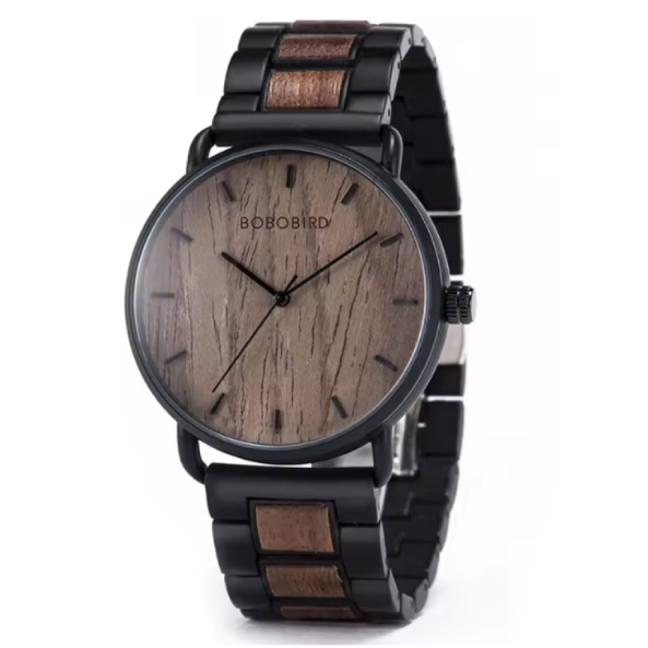 Montre BOBO BIRD Zèbre Bois pour Homme. Cette montre combine le naturel et le conceptuel en une seule pièce. Son cadran simule les veines et les fissures du bois véritable, évoquant la beauté du temps et l’imperfection.
