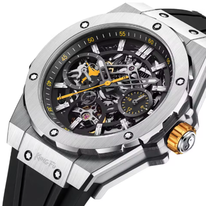 Montre Automatique Homme Welly Merck – Édition Limitée Luxe 80h. Une montre qui relève son puissant cœur mécanique avec un design ouvert, des définition en acier et des détails sportifs, ce modèle est parfait pour ceux qui vivent à la limite.
