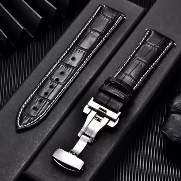 Bracelets de Montre en Cuir de Veau Véritable, Remplacement d'Affaires, 18mm, 20mm, 22mm, 24mm, avec Boucle Papillon